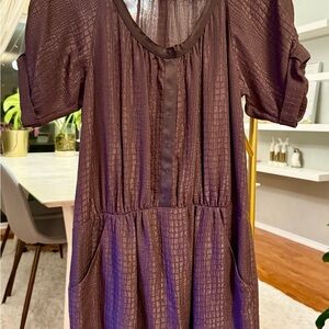 Rebecca Taylor 100% Silk Grey Plum Textured Midi Dress